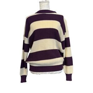 Vintage 90s Purple Cream Striped Knit Sweater Sz M